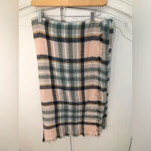 Tan Teal Plaid Blanket Scarf 60 x 60